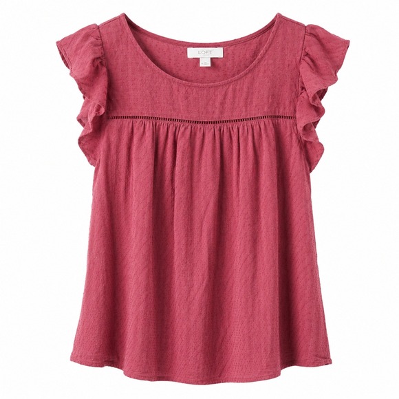 LOFT Tops - LOFT Blouse Womens XL Pink Flutter Sleeve Ladder Stitch Dobby Boho Chic Top